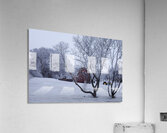 Hoarfrost Morning Over a Red Barn Acrylic Print