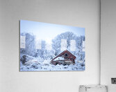 Red Barn Under First Snow Acrylic Print