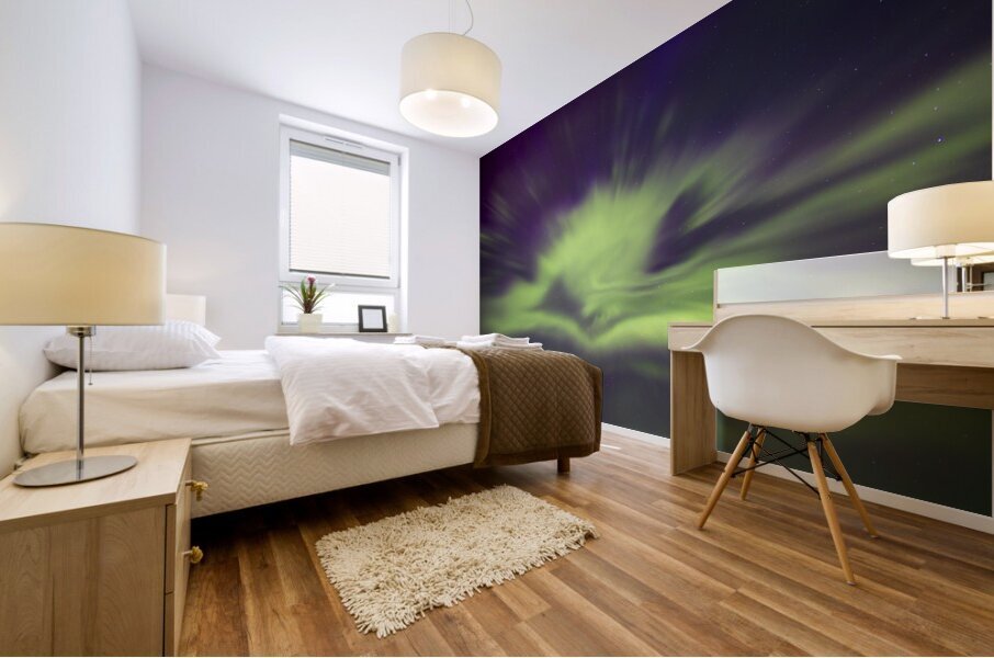 Green and Purple Aurora Burst Mural print