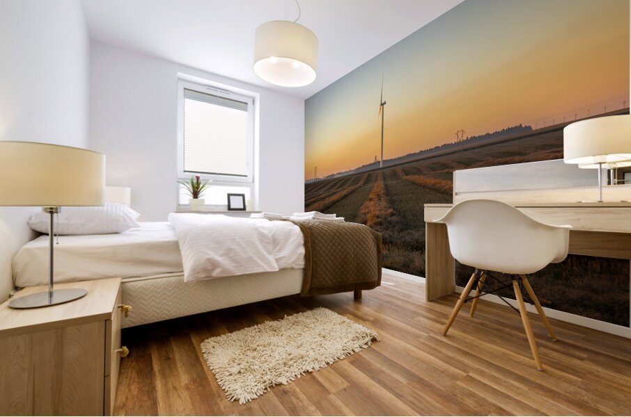 Wind Turbines at Sunset Mural print