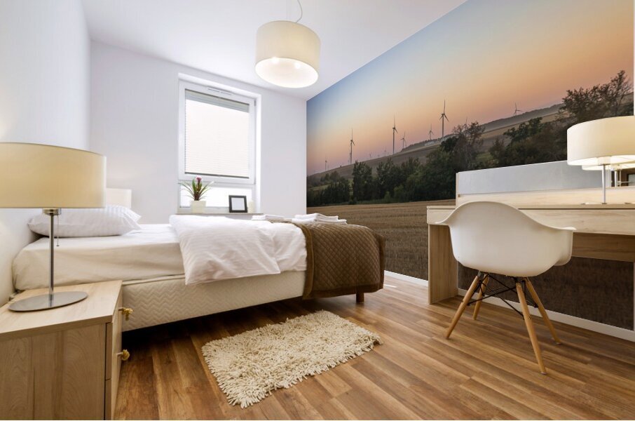 Wind Turbines at Sunset Mural print