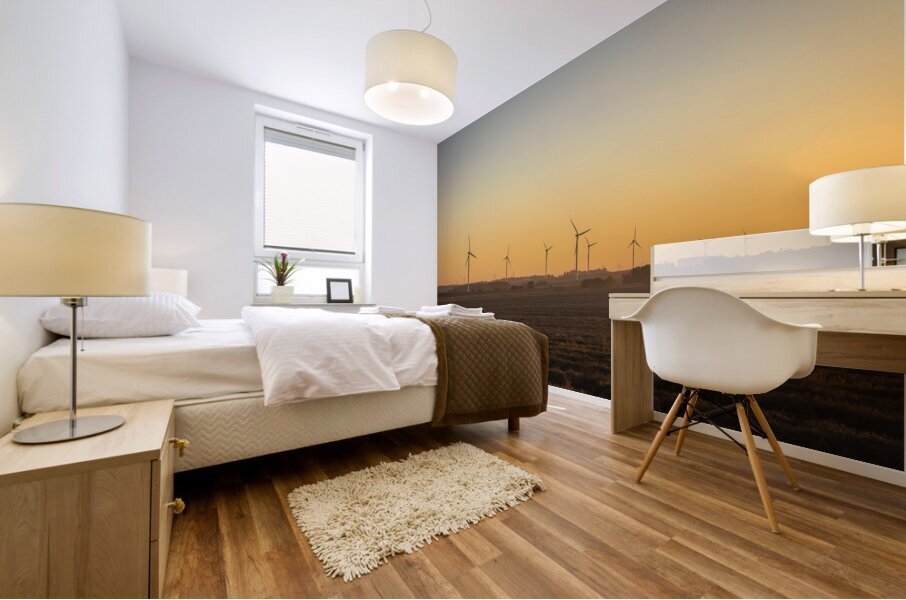 Wind Turbines at Sunset Mural print