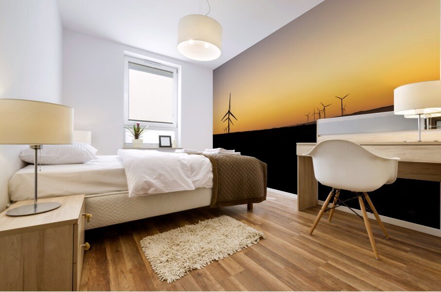 Wind Turbines at Sunset Mural print