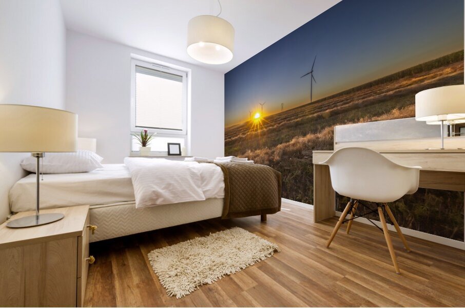 Sunset by the Wind Turbine Impression murale