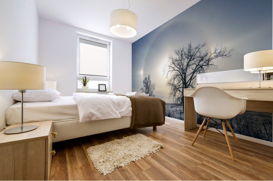 Sundogs Behind Lone Trees Mural print