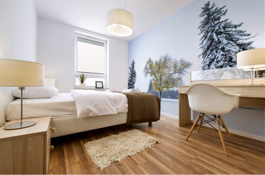 Trees Under the First Snow Mural print