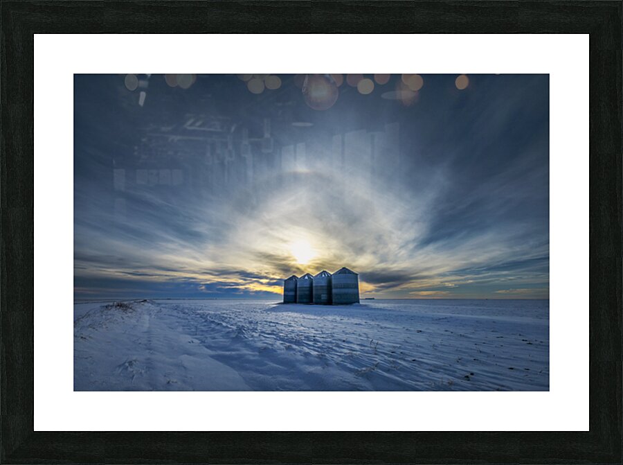 Sundogs Behind Grain Bins Picture Frame print