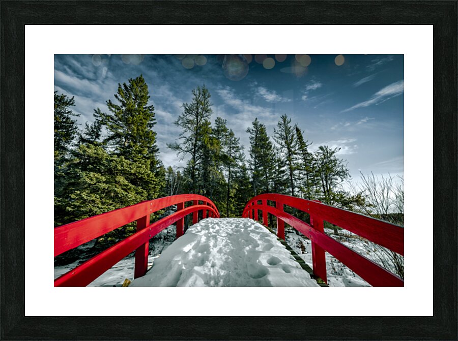 Red Bridge in Snow Picture Frame print