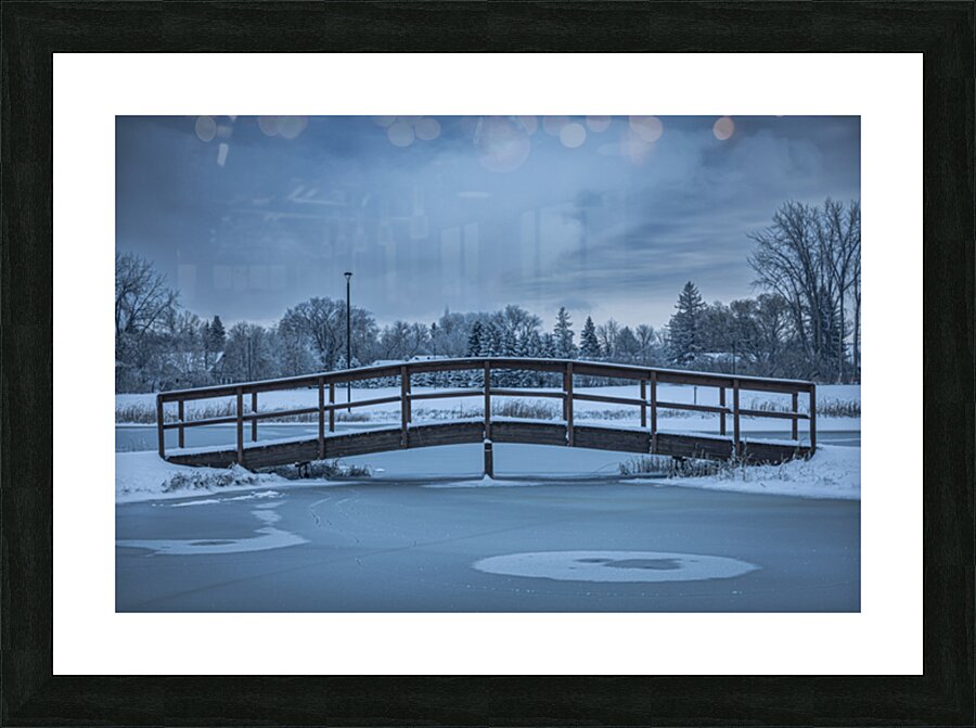Bridge Over Pond at First Snow Picture Frame print