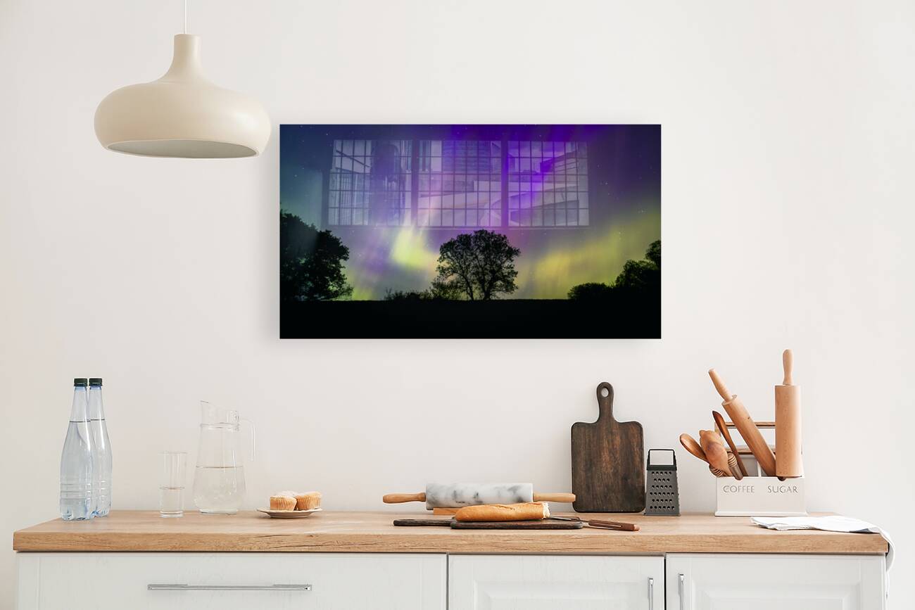 Lone Tree Under Aurora Glow Reproduction