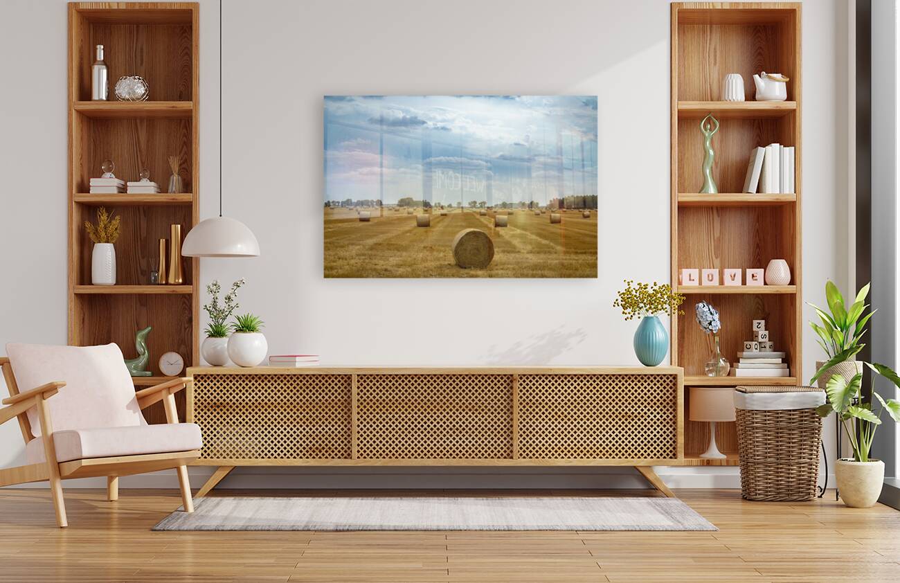 Hay Bales Under a Cloudy Sky Reproduction