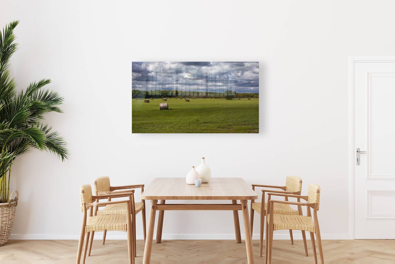 Haybales Under a Cloudy Sky Reproduction