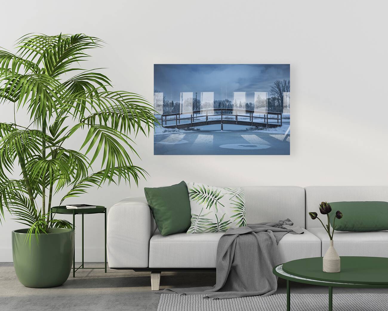 Bridge Over Pond at First Snow Reproduction