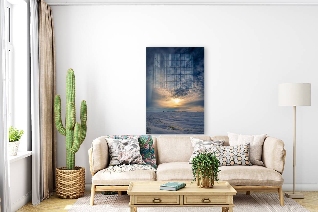 Sunset Over Winter Field Reproduction