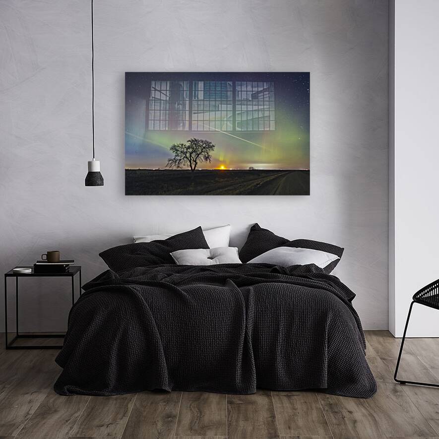 Moonrise Under Northern Lights Reproduction