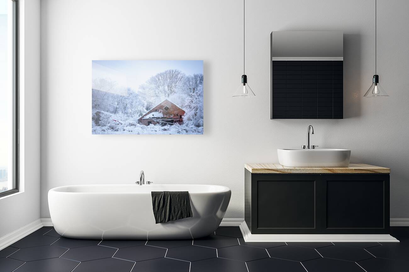 Red Barn Under First Snow Reproduction