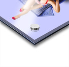 American pinup woman upside down on cane chair Acrylic print