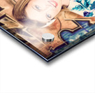 Skater girl from 1950s holding wooden skate deck Acrylic print