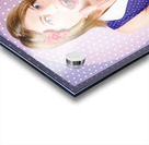 Surprised pin-up woman in purple polka dot dress Acrylic print