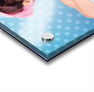 Happy 60s pinup housewife on blue ironing board Acrylic print