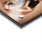 Happy pin up girl talking on retro box telephone Acrylic print