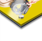 Woman in fear holding gas mask on white background Acrylic print