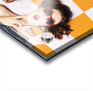 Pin-up beauty decision making on old phone Acrylic print