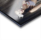 Young brunette pin-up woman on old film projector Acrylic print