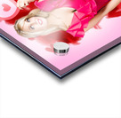 Perfect blond girl holding valentine heart sign Acrylic print