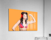 Pinup girl flexing biceps muscle. Bodybuilding Acrylic Print
