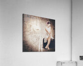 Young hitchhiking pin-up woman on vintage suitcase Acrylic Print