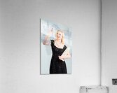 Blond woman drawing a travel landmark illustration Acrylic Print