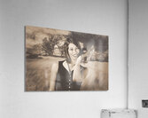 Retro pinup poster girl holding baseball in glove Acrylic Print