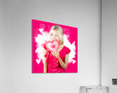 Cute love hungry girl eating big red heart Acrylic Print