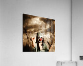 Scary clown doctor throwing knives outdoors Acrylic Print