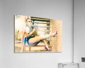 Eighties pinup woman drinking pop art soda Acrylic Print