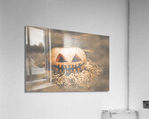 Rustic barn pumpkin head in horror fog Acrylic Print