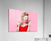 Beauty salon pinup girl smiling with haircare comb Acrylic Print