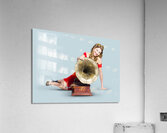 Beautiful pinup woman listening to old gramophone Acrylic Print