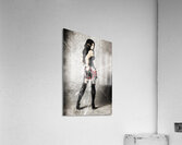 Sexy brunette woman holding gun with deadly style Acrylic Print