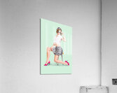 Sexy brunette pin up girl in pink retro fashion Acrylic Print