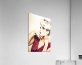 woman wearing v-neck blouse and floral hat Acrylic Print