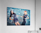 Beautiful navy pinup girls on marine background Acrylic Print
