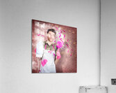 Funny cleaning man doing housework chores Acrylic Print