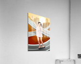Beautiful smiling skater woman. City skateboarding Acrylic Print