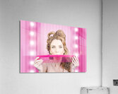 Funny hairdresser with cute hairdo. Pin up haircut Acrylic Print