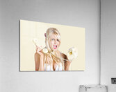 Confused woman with retro phone Acrylic Print