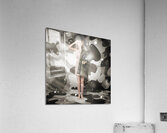 Sexy army girl saluting on snow camo background Acrylic Print