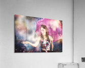 Beautiful pin up woman catching rain water Acrylic Print