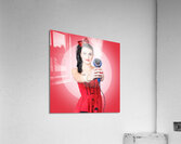 Young beautiful girl with hairdryer. Hair care Acrylic Print